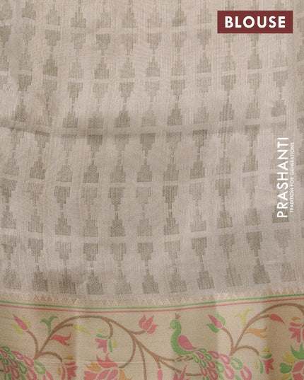 Semi raw silk saree beige with allover self emboss & digital prints and zari woven paithani border - {{ collection.title }} by Prashanti Sarees
