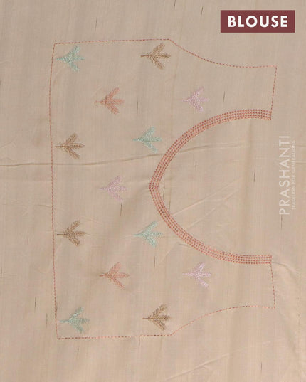 Semi raw silk saree beige with embroidery work buttas in borderless style - {{ collection.title }} by Prashanti Sarees