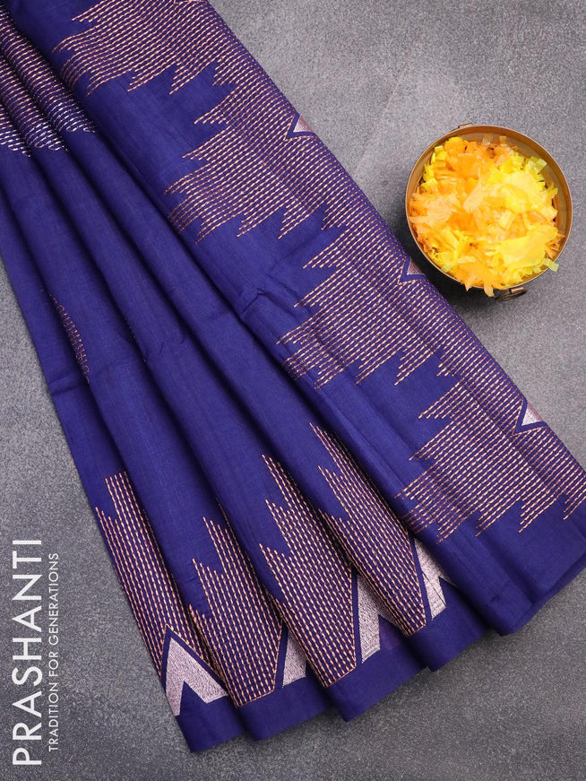 Semi raw silk saree blue with allover embroidery work and embroidery work border - {{ collection.title }} by Prashanti Sarees