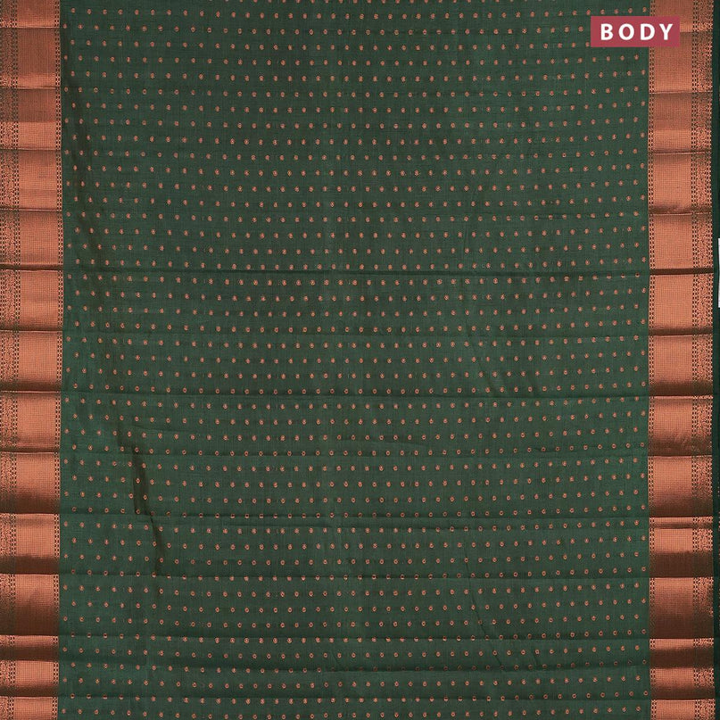 Semi raw silk saree bottle green with allover zari woven 1000 buttas and copper zari woven border - {{ collection.title }} by Prashanti Sarees