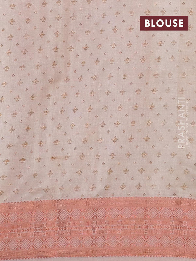 Semi raw silk saree cream with allover butta prints and copper zari woven border - {{ collection.title }} by Prashanti Sarees