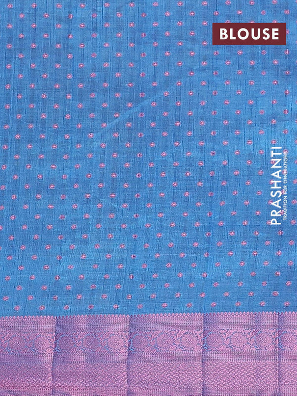 Semi raw silk saree cs blue with allover pink zari woven 1000 buttas and pink zari woven border - {{ collection.title }} by Prashanti Sarees