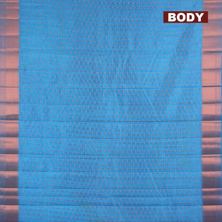Semi raw silk saree cs blue with allover zari woven 1000 buttas and copper zari woven border - {{ collection.title }} by Prashanti Sarees