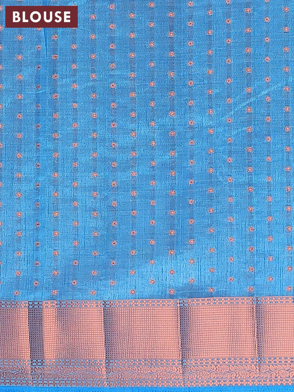 Semi raw silk saree cs blue with allover zari woven 1000 buttas and copper zari woven border - {{ collection.title }} by Prashanti Sarees