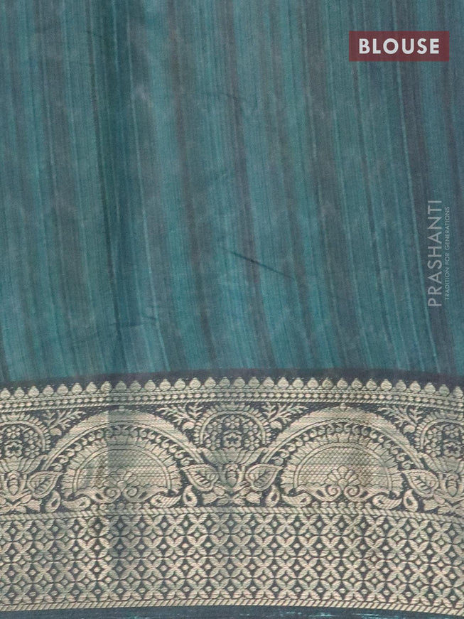 Semi raw silk saree dark green with allover zig zag prints and zari woven border - {{ collection.title }} by Prashanti Sarees