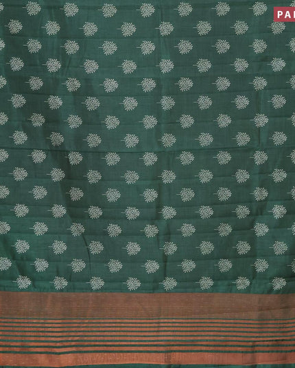 Semi raw silk saree dark green with butta prints and temple design copper zari woven border - {{ collection.title }} by Prashanti Sarees
