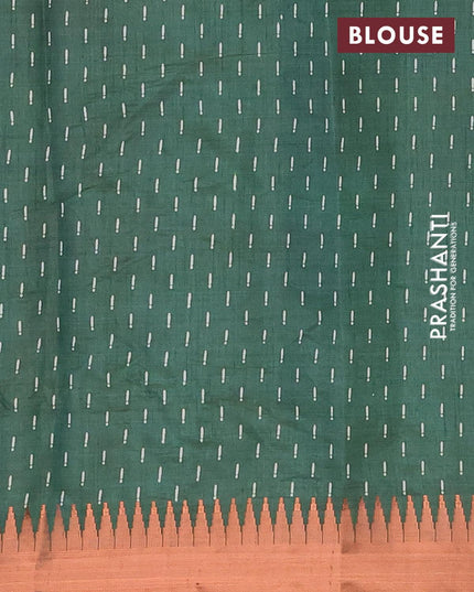 Semi raw silk saree dark green with butta prints and temple design copper zari woven border - {{ collection.title }} by Prashanti Sarees