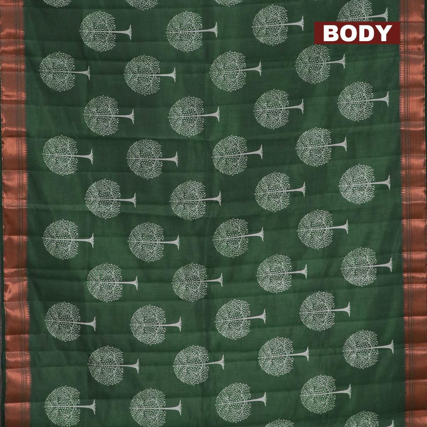 Semi raw silk saree dark green with tree butta prints and copper zari woven border - {{ collection.title }} by Prashanti Sarees