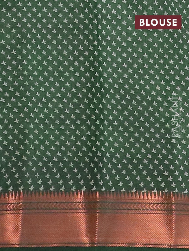 Semi raw silk saree dark green with tree butta prints and copper zari woven border - {{ collection.title }} by Prashanti Sarees
