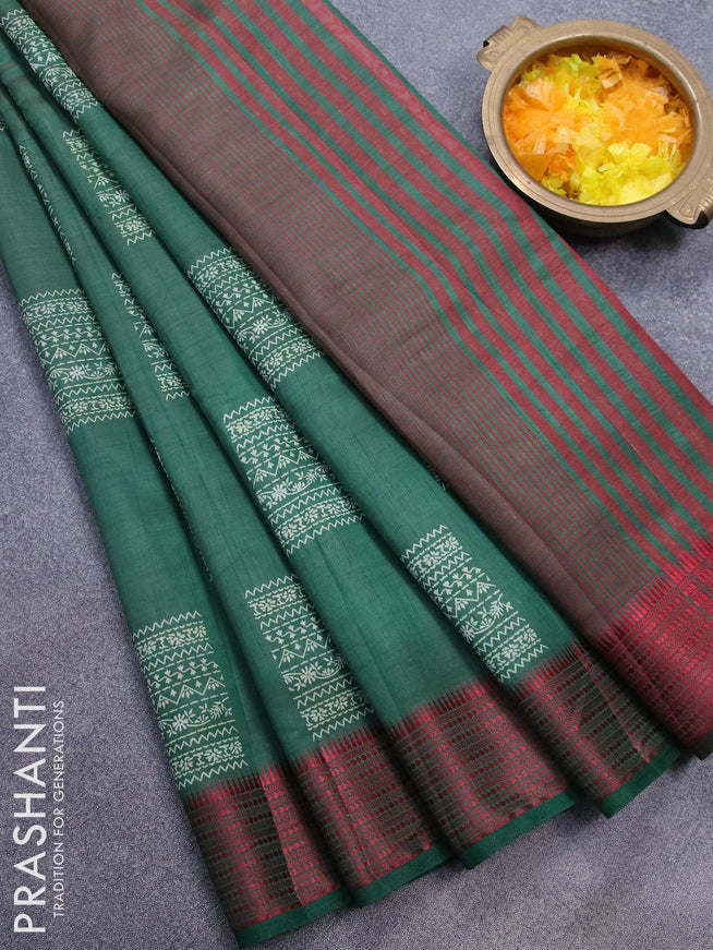 Semi raw silk saree green and maroon with box type butta prints and thread woven border - {{ collection.title }} by Prashanti Sarees