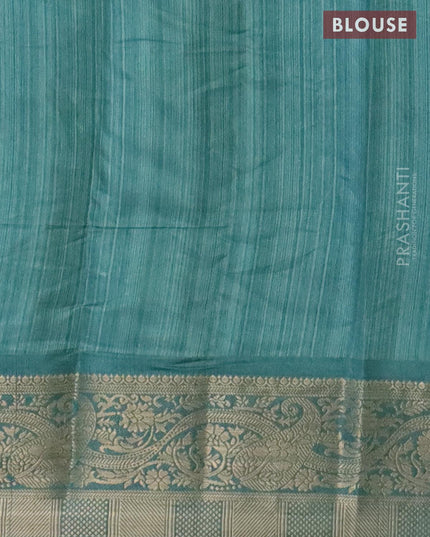Semi raw silk saree green shade and blue shade with allover zig zag prints and zari woven border - {{ collection.title }} by Prashanti Sarees