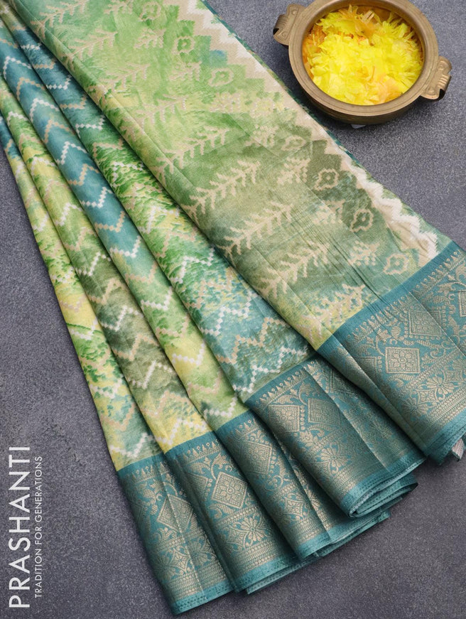 Semi raw silk saree green shade and green shade with allover zig zag prints and zari woven border - {{ collection.title }} by Prashanti Sarees