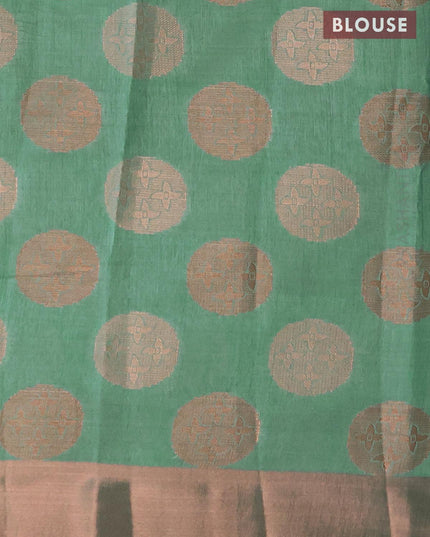 Semi raw silk saree green shade with copper zari woven buttas and copper zari woven border - {{ collection.title }} by Prashanti Sarees