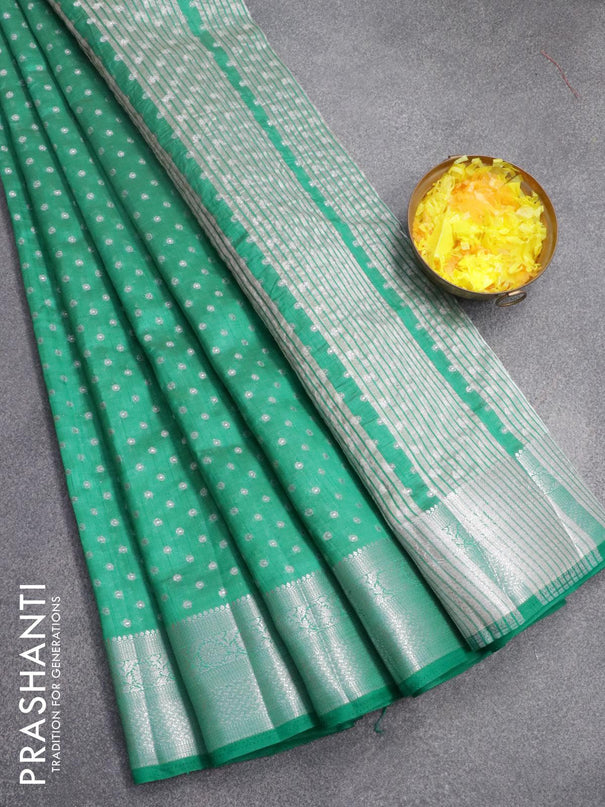 Semi raw silk saree green with allover silver zari woven 1000 buttas and silver zari woven border - {{ collection.title }} by Prashanti Sarees