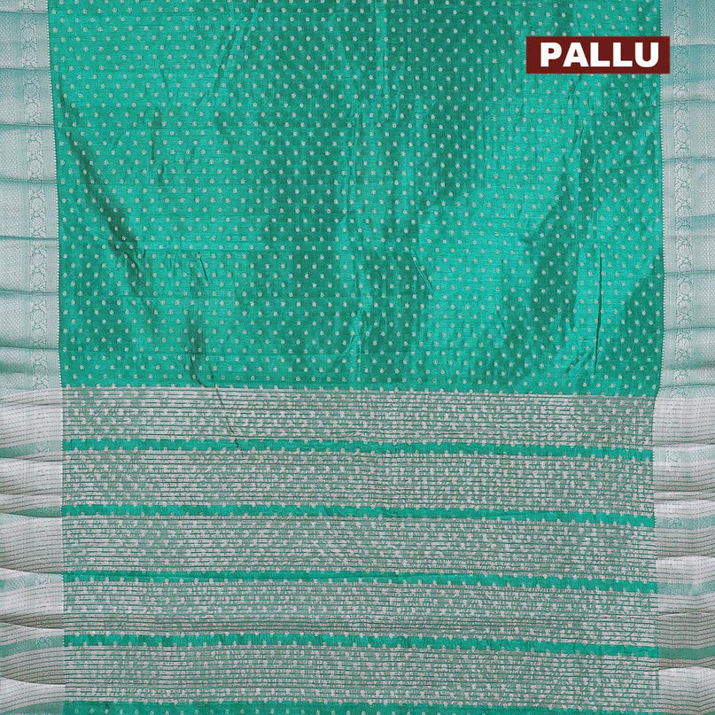 Semi raw silk saree green with allover silver zari woven 1000 buttas and silver zari woven border - {{ collection.title }} by Prashanti Sarees