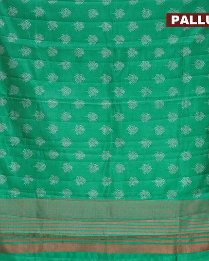 Semi raw silk saree green with butta prints and temple design copper zari woven border - {{ collection.title }} by Prashanti Sarees