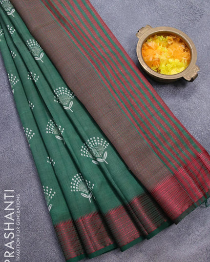 Semi raw silk saree green with floral butta prints with woven border - {{ collection.title }} by Prashanti Sarees