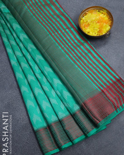 Semi raw silk saree green with ikat butta prints and woven border - {{ collection.title }} by Prashanti Sarees