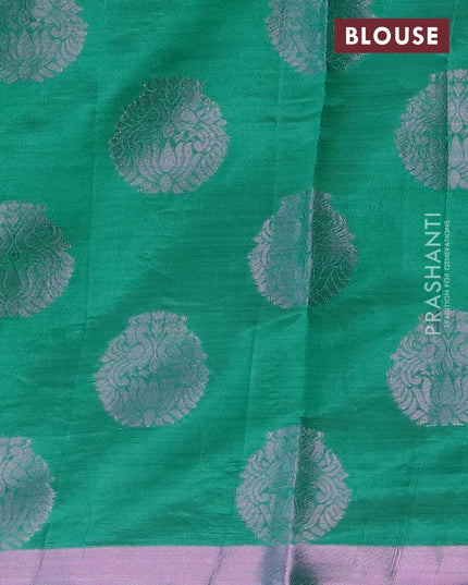 Semi raw silk saree green with pink zari woven buttas and pink zari woven border - {{ collection.title }} by Prashanti Sarees