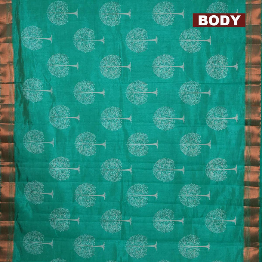 Semi raw silk saree green with tree butta prints and copper zari woven border - {{ collection.title }} by Prashanti Sarees