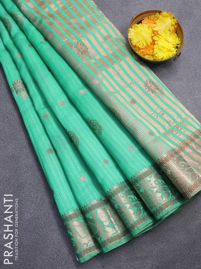 Semi raw silk saree green with zari woven floral buttas and zari woven border - {{ collection.title }} by Prashanti Sarees