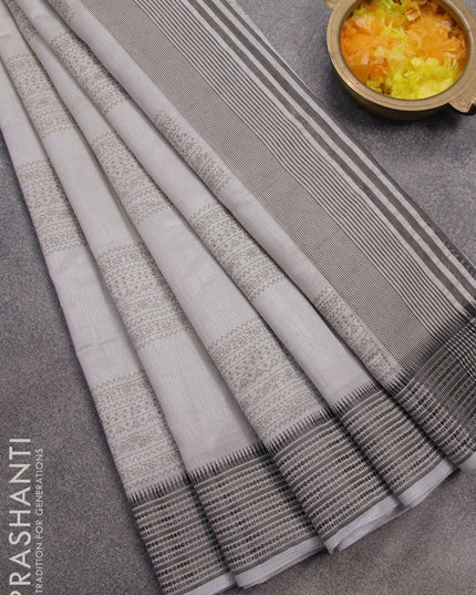 Semi raw silk saree grey and dark grey with box type butta prints and thread woven border - {{ collection.title }} by Prashanti Sarees