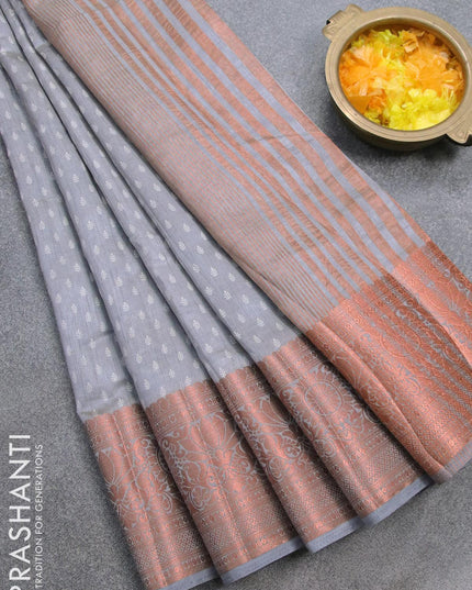 Semi raw silk saree grey shade with allover butta prints and long copper zari woven border - {{ collection.title }} by Prashanti Sarees