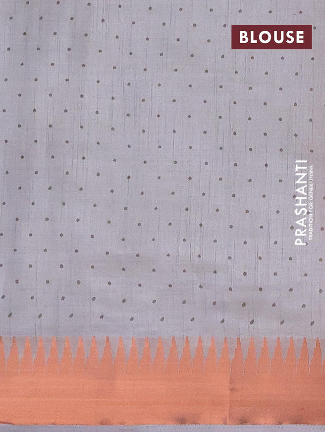 Semi raw silk saree grey shade with butta prints and temple design copper zari woven border - {{ collection.title }} by Prashanti Sarees