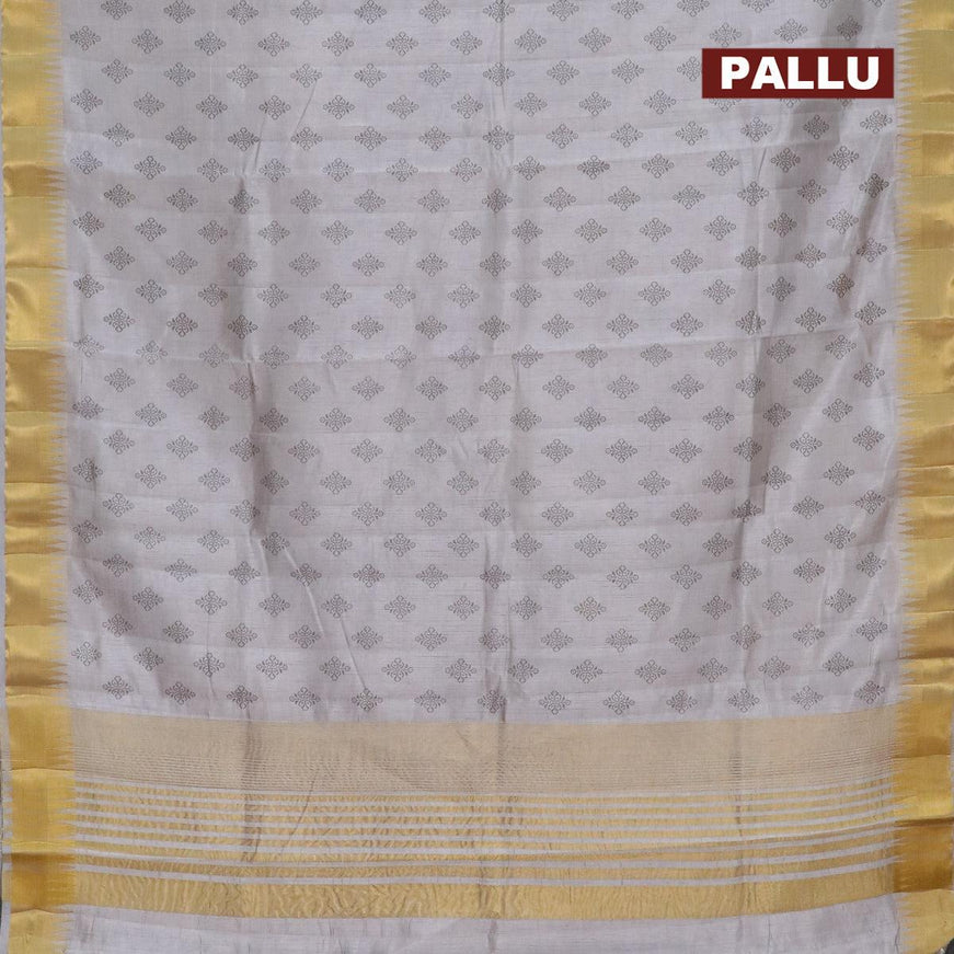 Semi raw silk saree grey shade with butta prints and temple design zari woven border - {{ collection.title }} by Prashanti Sarees