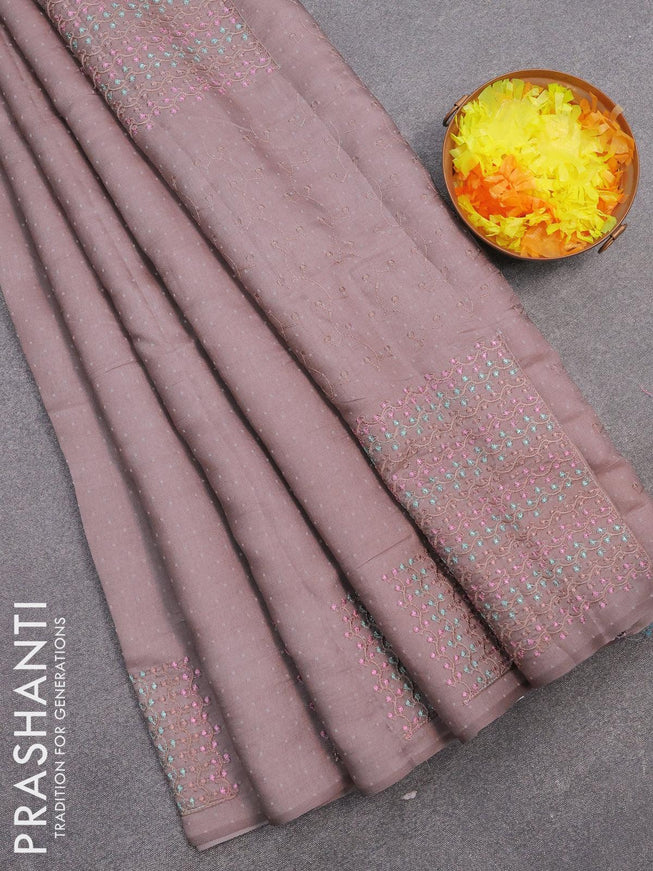 Semi raw silk saree grey shade with embroidery box type buttas in borderless style - {{ collection.title }} by Prashanti Sarees