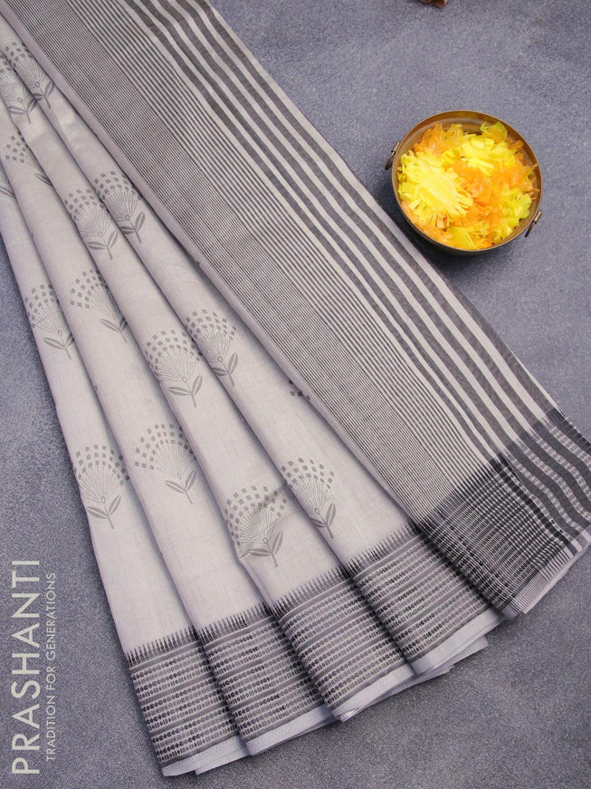 Semi raw silk saree grey shade with floral butta prints with woven border - {{ collection.title }} by Prashanti Sarees