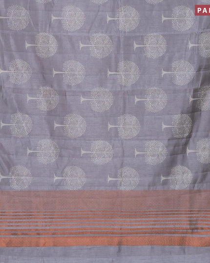 Semi raw silk saree grey shade with tree butta prints and copper zari woven border - {{ collection.title }} by Prashanti Sarees