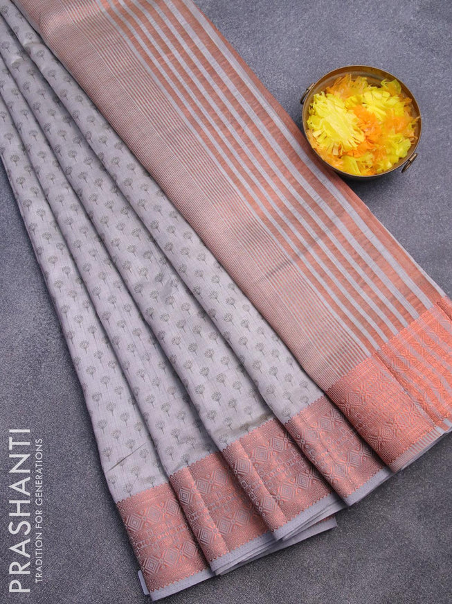 Semi raw silk saree grey with allover butta prints and copper zari woven border - {{ collection.title }} by Prashanti Sarees