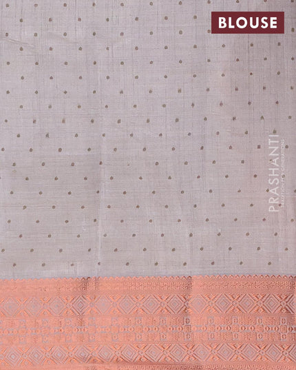 Semi raw silk saree grey with allover ikat butta prints and copper zari woven border - {{ collection.title }} by Prashanti Sarees