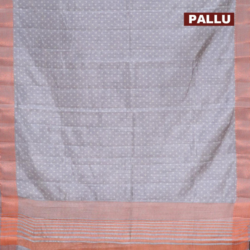 Semi raw silk saree grey with allover prints and copper zari woven border - {{ collection.title }} by Prashanti Sarees