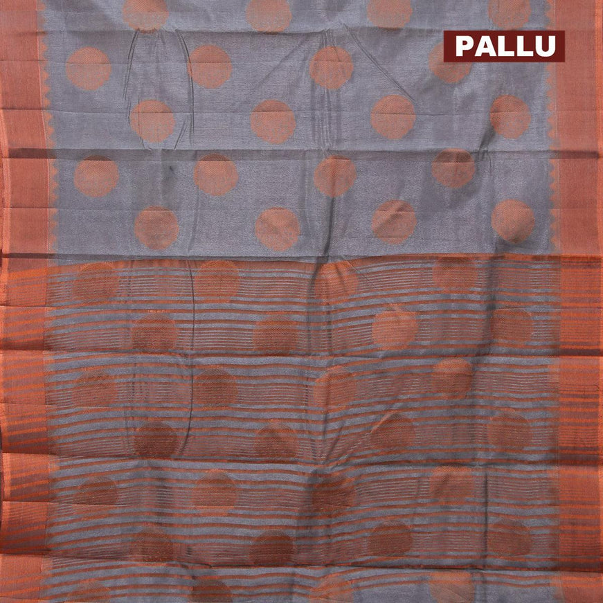 Semi raw silk saree grey with copper zari woven buttas and copper zari woven border - {{ collection.title }} by Prashanti Sarees