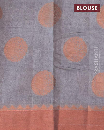 Semi raw silk saree grey with copper zari woven buttas and copper zari woven border - {{ collection.title }} by Prashanti Sarees