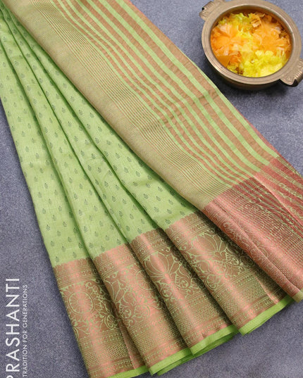 Semi raw silk saree light green with allover butta prints and long copper zari woven border - {{ collection.title }} by Prashanti Sarees