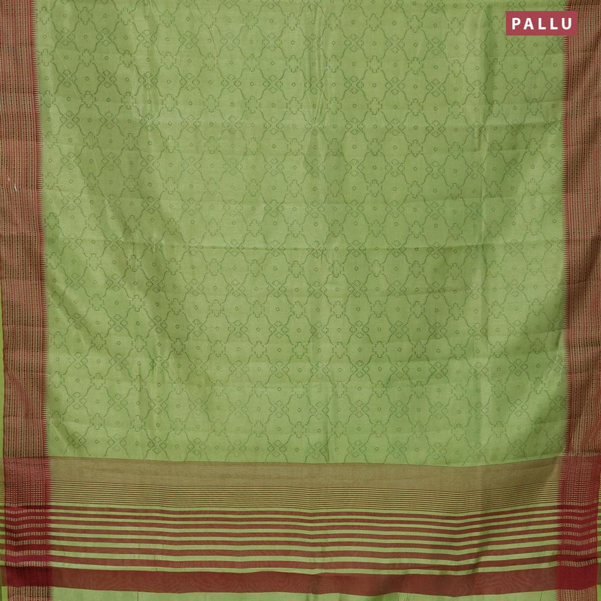 Semi raw silk saree light green with allover prints and woven border - {{ collection.title }} by Prashanti Sarees