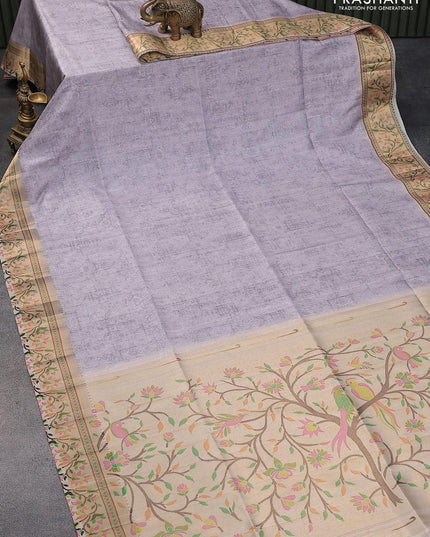 Semi raw silk saree mild purple with allover self emboss & digital prints and zari woven paithani border - {{ collection.title }} by Prashanti Sarees