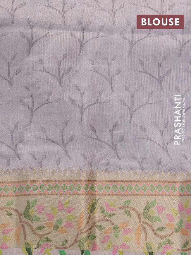 Semi raw silk saree mild purple with allover self emboss & digital prints and zari woven paithani border - {{ collection.title }} by Prashanti Sarees