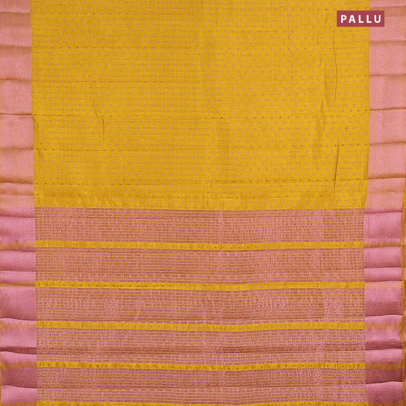 Semi raw silk saree mustard yellow with allover pink zari woven 1000 buttas and pink zari woven border - {{ collection.title }} by Prashanti Sarees