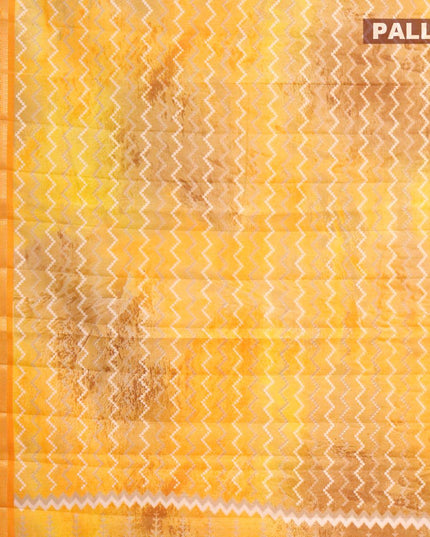 Semi raw silk saree mustard yellow with allover zig zag prints and zari woven border - {{ collection.title }} by Prashanti Sarees