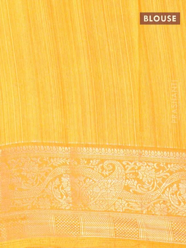 Semi raw silk saree mustard yellow with allover zig zag prints and zari woven border - {{ collection.title }} by Prashanti Sarees