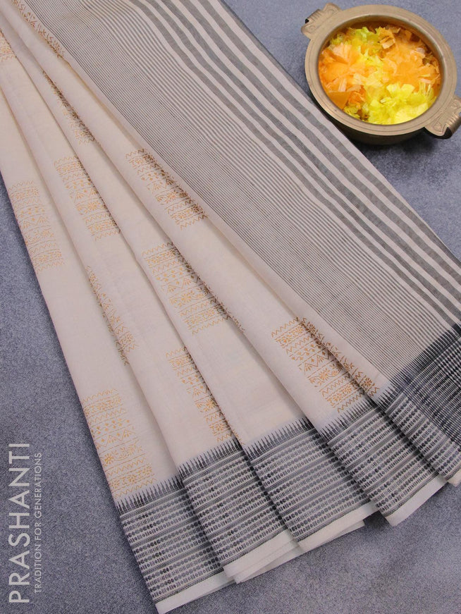 Semi raw silk saree off white and grey with box type butta prints and thread woven border - {{ collection.title }} by Prashanti Sarees