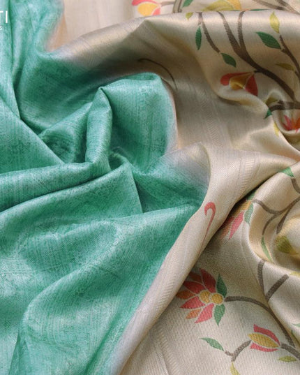 Semi raw silk saree pastel blue with allover self emboss & digital prints and zari woven paithani border - {{ collection.title }} by Prashanti Sarees