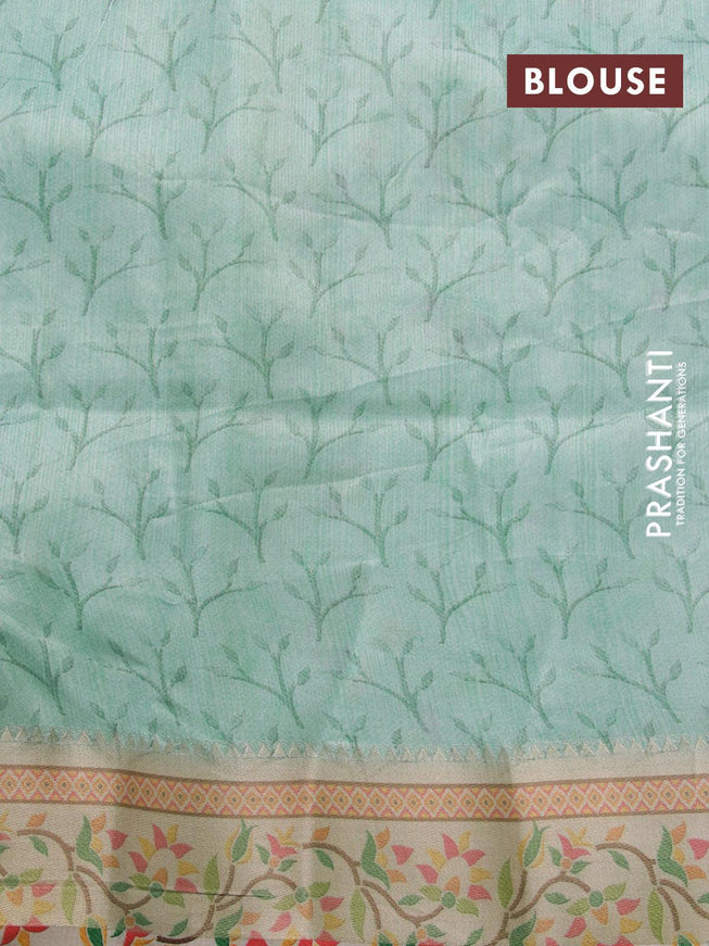 Semi raw silk saree pastel blue with allover self emboss & digital prints and zari woven paithani border - {{ collection.title }} by Prashanti Sarees