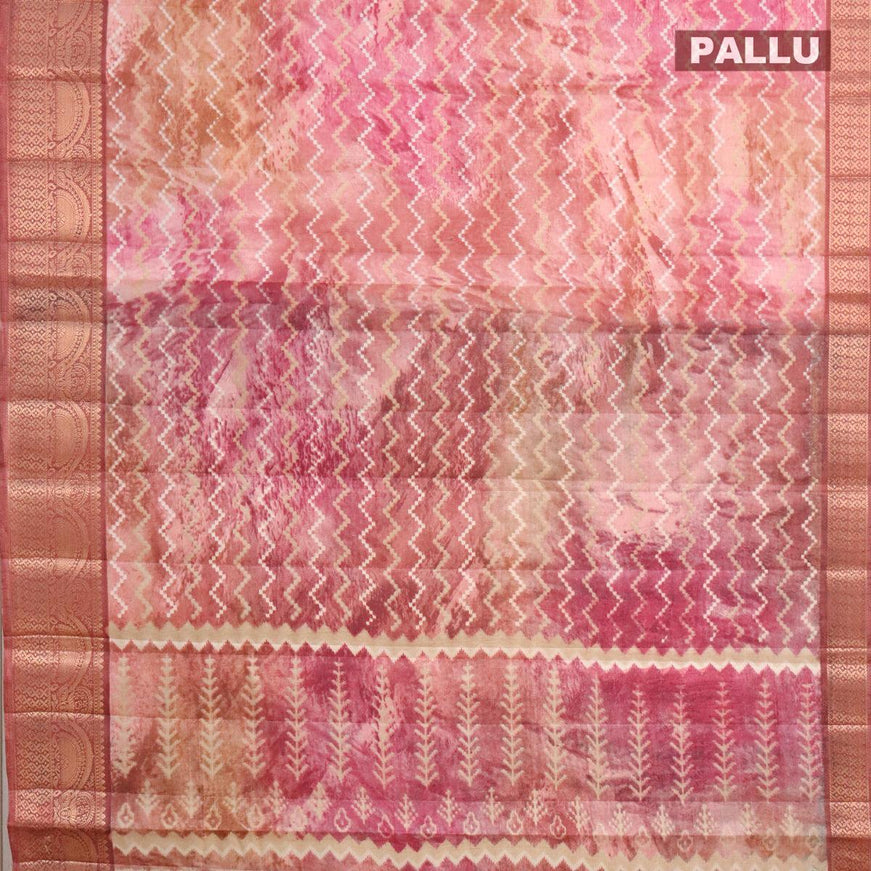 Semi raw silk saree pastel brown shade with allover zig zag prints and zari woven border - {{ collection.title }} by Prashanti Sarees