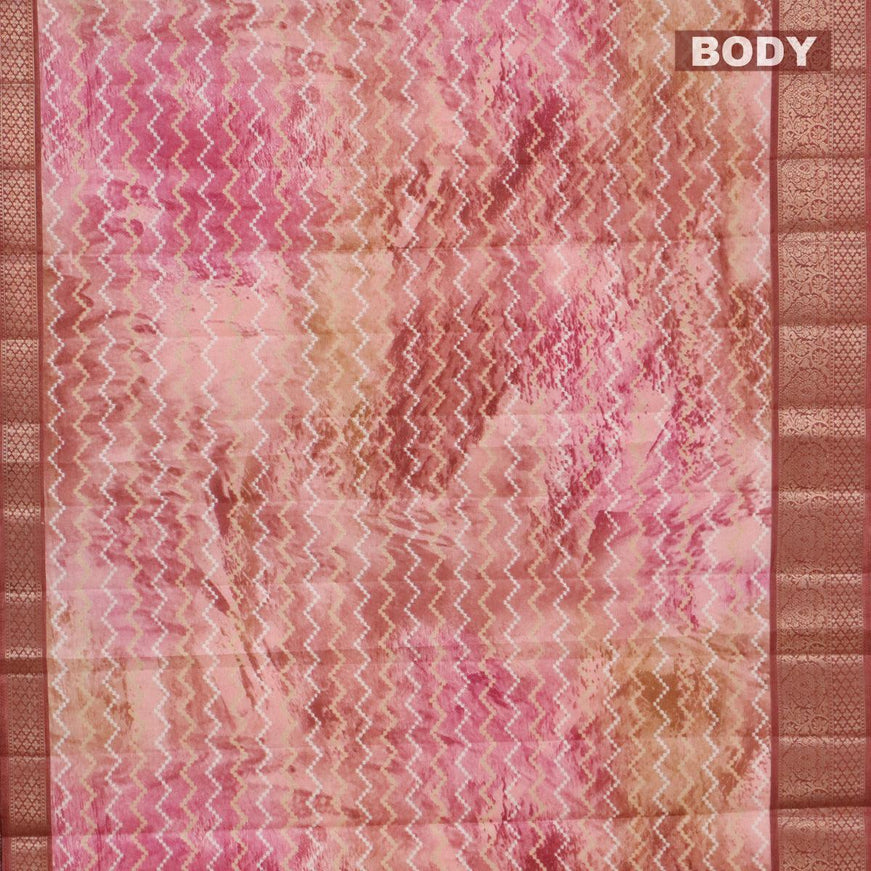 Semi raw silk saree pastel brown with allover zig zag prints and zari woven border - {{ collection.title }} by Prashanti Sarees
