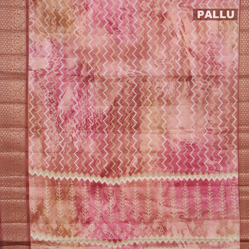 Semi raw silk saree pastel brown with allover zig zag prints and zari woven border - {{ collection.title }} by Prashanti Sarees